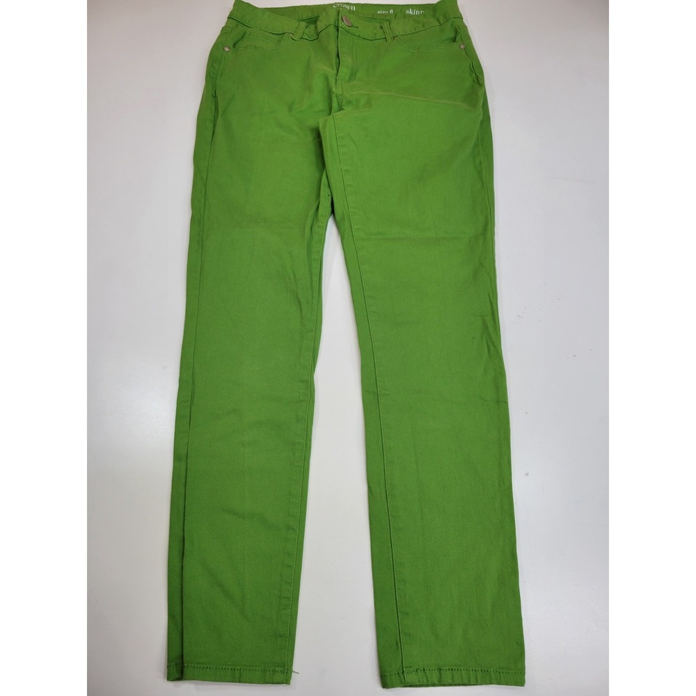 Crown & Ivy Womens Size 6 Green Skinny Pants Stretch 5 Pocket Ankle Casual